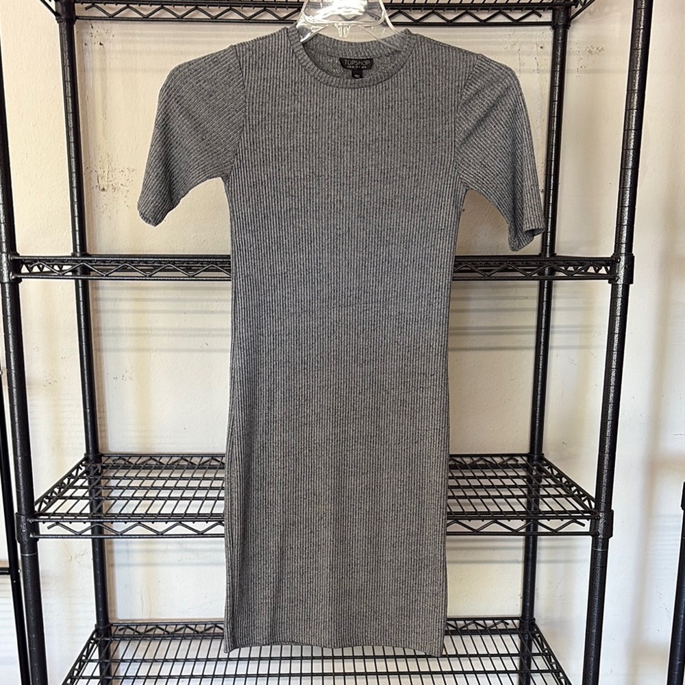 Gray Ribbed Knit Dress